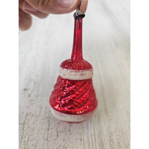 Antique red glass ornament flocked Xmas tree - Picture 1 of 7
